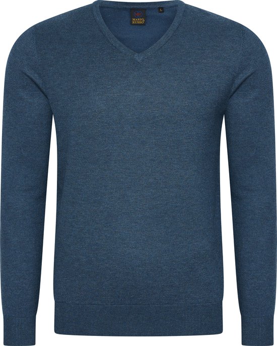 Mario Russo V-Hals Pullover - Trui Heren - Sweater Heren - Jeans Blauw - L
