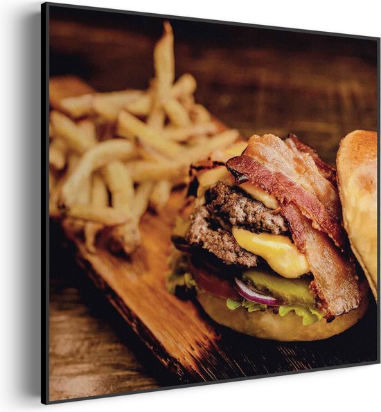 Akoestisch Schilderij Burger Plank Vierkant Pro S (50 X 50 CM) - Akoestisch paneel - Akoestische Panelen - Akoestische wanddecoratie - Akoestisch wandpaneel