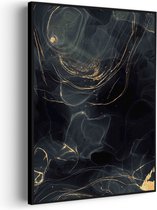 Tableau Acoustique Abstrait Look Marbre Zwart avec Or 01 Rectangle Vertical Pro XXL (107 X 150 CM) - Panneau acoustique - Panneaux acoustiques - Décoration murale acoustique - Panneau mural acoustique