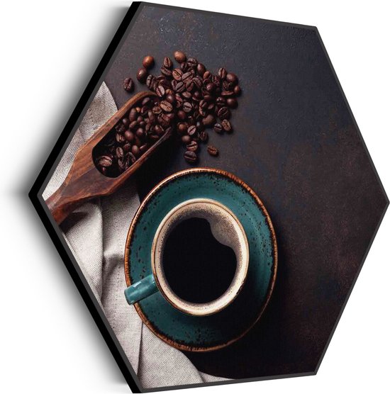 Akoestisch Schilderij Koffiebonen met Kop koffie Hexagon Basic L (100 X 86 CM) - Akoestisch paneel - Akoestische Panelen - Akoestische wanddecoratie - Akoestisch wandpaneel
