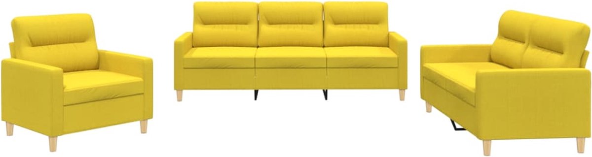 vidaXL - 3-delige - Loungeset - met - kussens - stof - lichtgeel