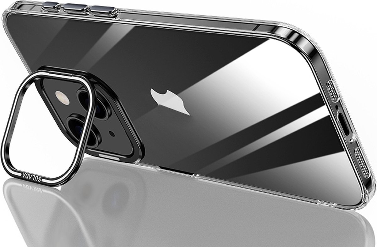 Sulada Polycarbonaat case met aluminium lens stand voor de iPhone 15 zwart