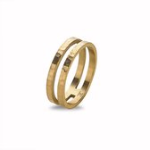 Twice As Nice Ring in goudkleurig edelstaal, 2 rijen, gehamerd, mat  62