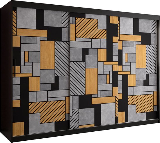 Zweefdeurkast Kledingkast met 3 schuifdeuren Garderobekast slaapkamerkast Kledingstang met planken (LxHxP): 250x200x60 cm - Varus I (Zwart, 250) met lades
