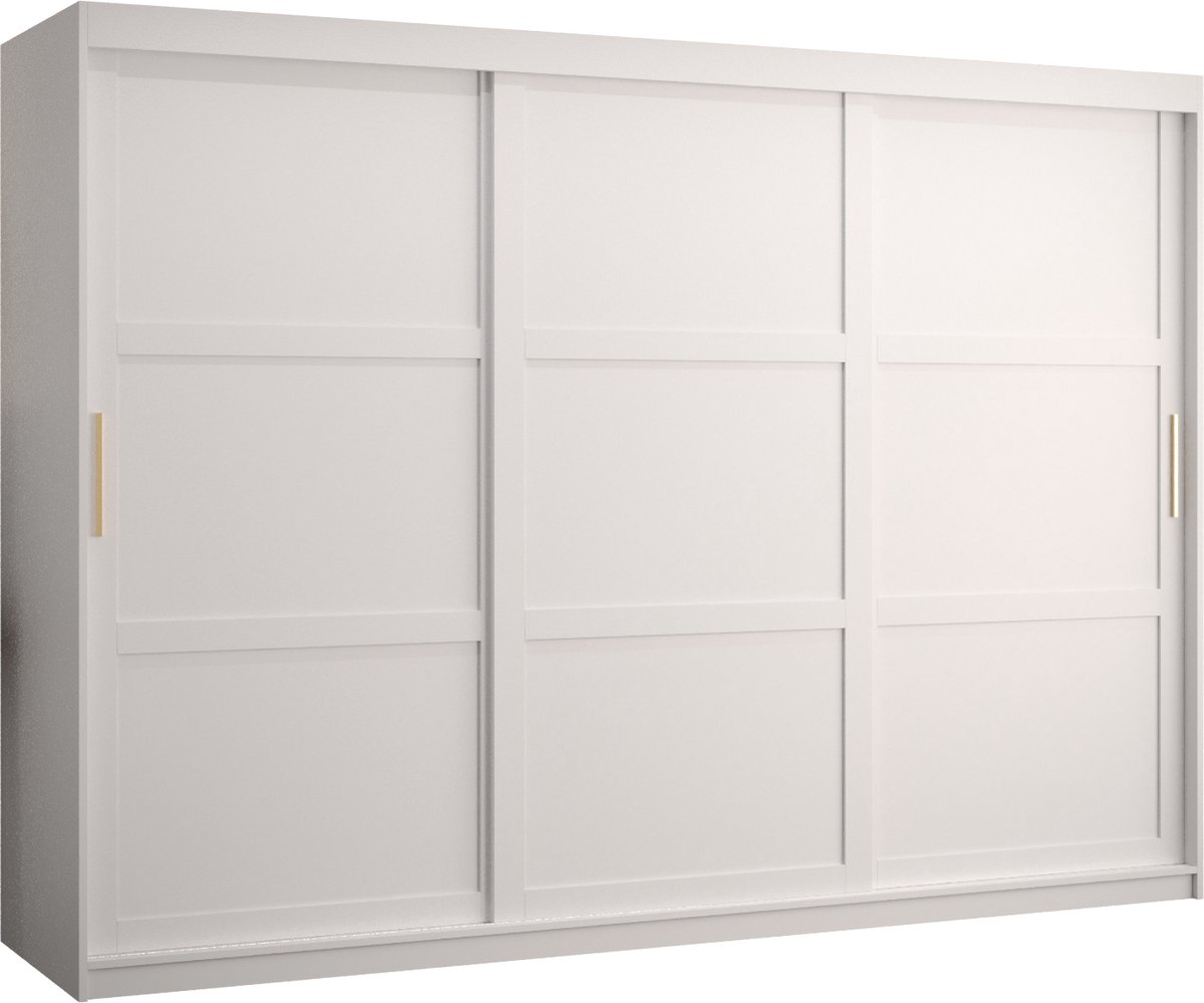 AJE Meubles B.V. Zweefdeurkast Kledingkast met 3 schuifdeuren Garderobekast slaapkamerkast Kledingstang met planken (LxHxP): 250x200x60 cm - Rumble I (Wit, 250)