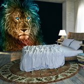 Fotobehangkoning - Behang - Vliesbehang - Fotobehang Vurige Leeuw - Abstract lion - 100 x 70 cm