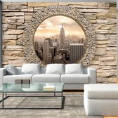 Fotobehangkoning - Behang - Vliesbehang - Fotobehang - Hidden City - Uitzicht op New York door het Raam 3D - 150 x 105 cm