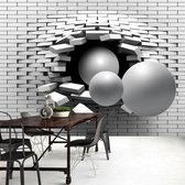 Fotobehangkoning - Behang - Vliesbehang - Fotobehang Ballen door de gebroken muur - 3D - 250 x 175 cm