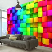 Fotobehangkoning - Behang - Vliesbehang - Fotobehang - 3D Kubussen - Kleurrijk - 100 x 70 cm