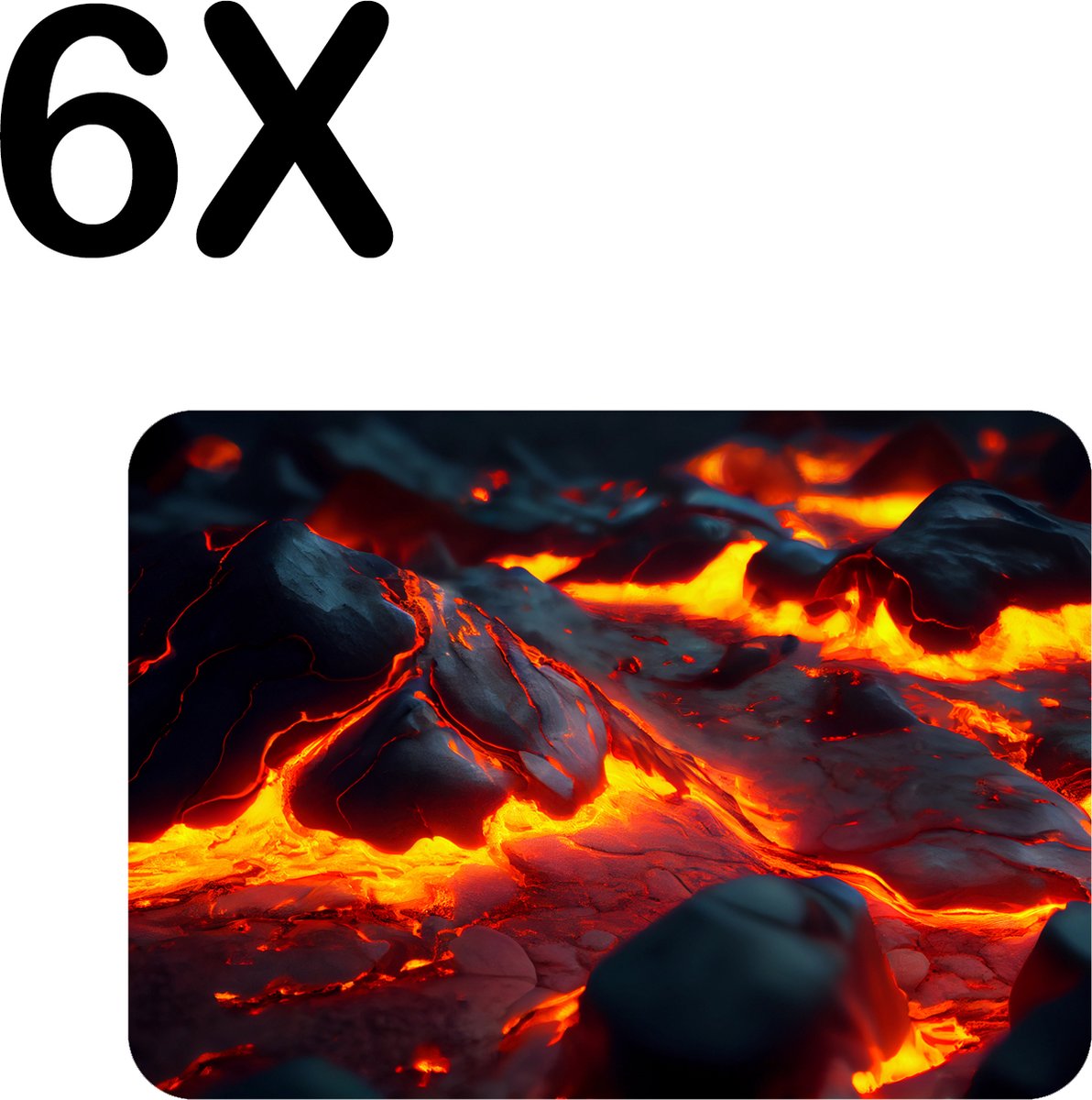 BWK Flexibele Placemat - Lava en Magma - Set van 6 Placemats - 40x30 cm - PVC Doek - Afneembaar