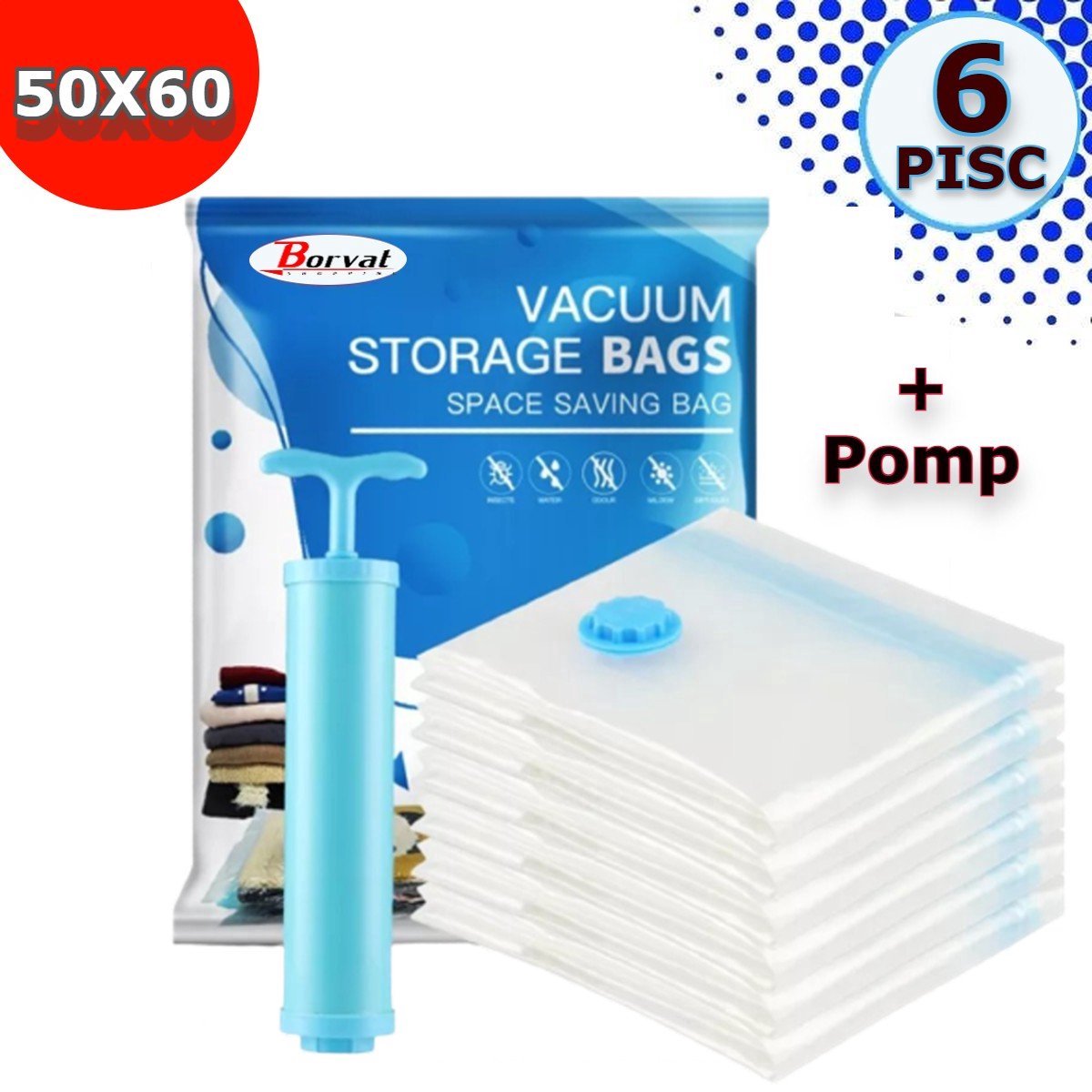 IBBO® - Vacuüm Opbergzakken - 6 Stuks - Met handpomp - Vacuümzakken - Opbergzak - Vacuüm Zakken - 40 x 60 CM