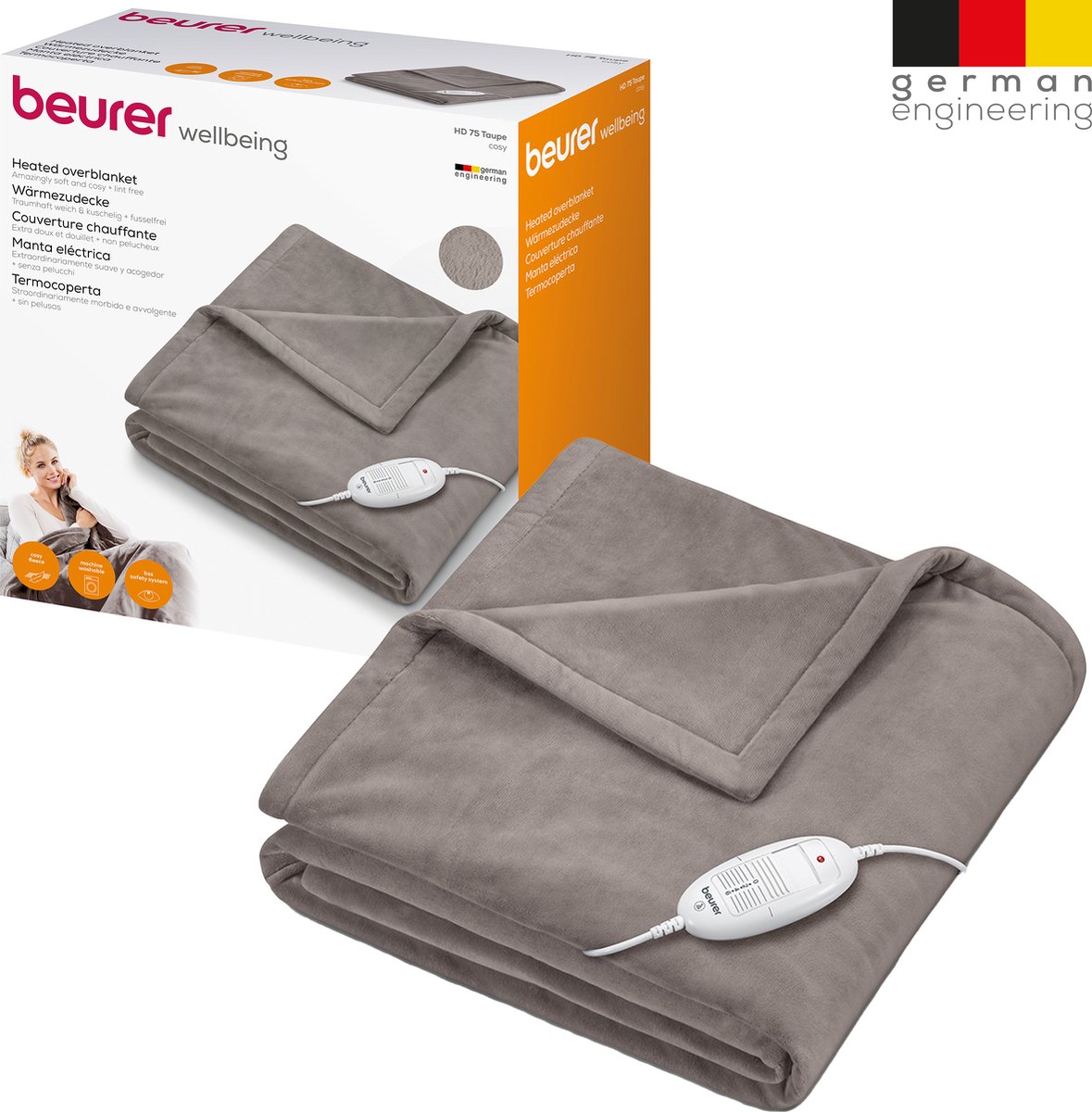 Beurer HD 75 Elektrische Deken - Warmtedeken 180x130 cm - Beurer Safety System - Automatische Uitschakeling - Taupe – foto 8