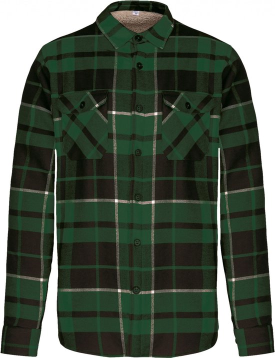 Overhemd Heren XL Kariban Lange mouw Forest Green / Black Checked 100% Katoen