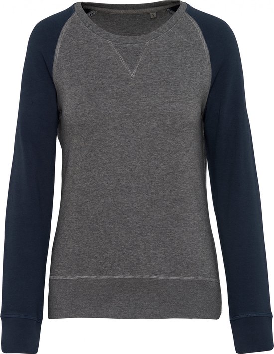 Sweatshirt Dames XS Kariban Ronde hals Lange mouw Grey Heather / Navy 80% Katoen, 20% Polyester