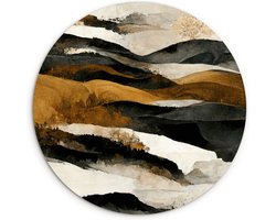 WallCircle - Wandcirkel 150x150 - Kunst - Landschap - Bergen - Zwart - Wit - Beige - Ronde schilderijen woonkamer - Wandbord rond - Muurdecoratie cirkel - Kamer decoratie binnen - Wanddecoratie muurcirkel - Woonaccessoires