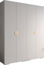 Opbergkast Kledingkast met 4 draaideuren Garderobekast slaapkamerkast Kledingstang met planken | Gouden Handgrepen, elegante kledingkast, glamoureuze stijl (LxHxP): 200x237x47 cm - IVONA 4 (Wit, 200 cm)