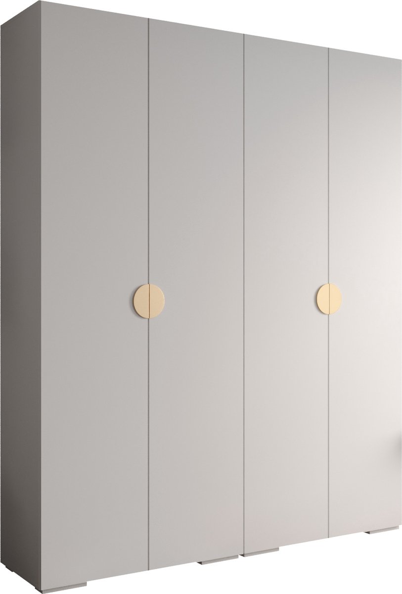 AJE Meubles B.V. Opbergkast Kledingkast met 4 draaideuren Garderobekast slaapkamerkast Kledingstang met planken | Gouden Handgrepen, elegante kledingkast, glamoureuze stijl (LxHxP): 200x237x47 cm - IVONA 4 (Wit, 200 cm)
