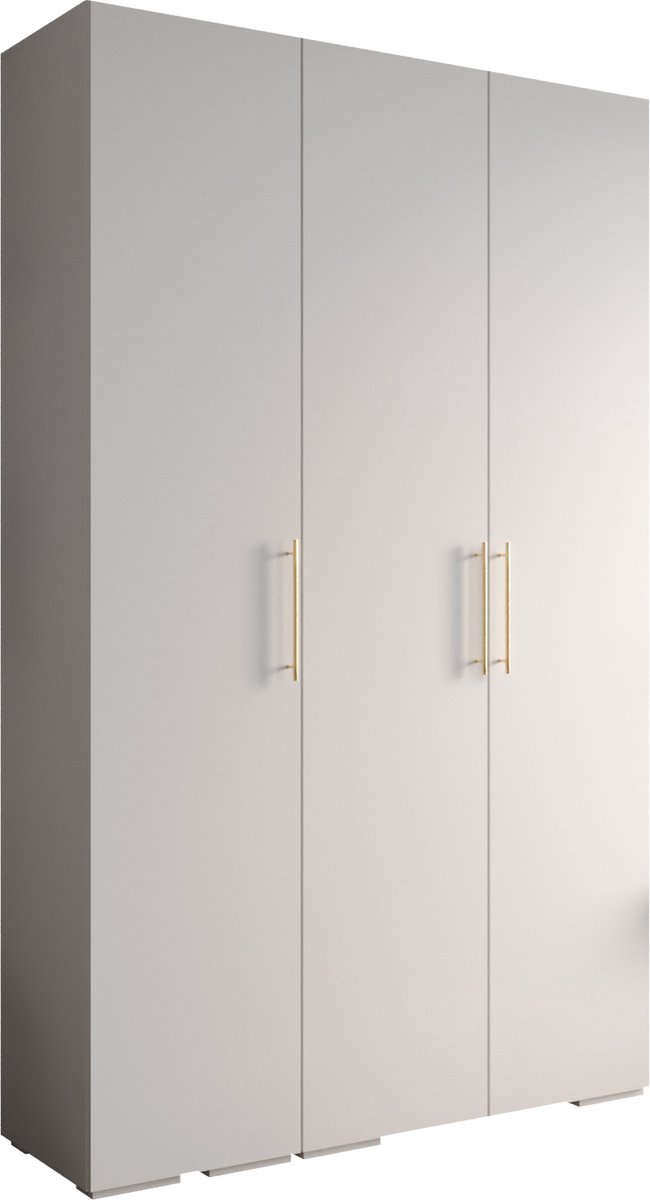 AJE Meubles B.V. Opbergkast Kledingkast met 3 draaideuren Garderobekast slaapkamerkast Kledingstang met planken | Gouden Handgrepen, elegante kledingkast, glamoureuze stijl (LxHxP): 150x237x47 cm - IVONA 3 (Wit, 150 cm)