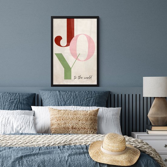 Fotolijst inclusief poster 40x60 cm - Quote joy - Kerst accessoires - Foto kader - Muurposter met zwarte lijst - Decoratie kerstmis - Kerstposter deco - Posters in fotolijsten - Muurdecoratie woonkamer - Kerstversiering binnen