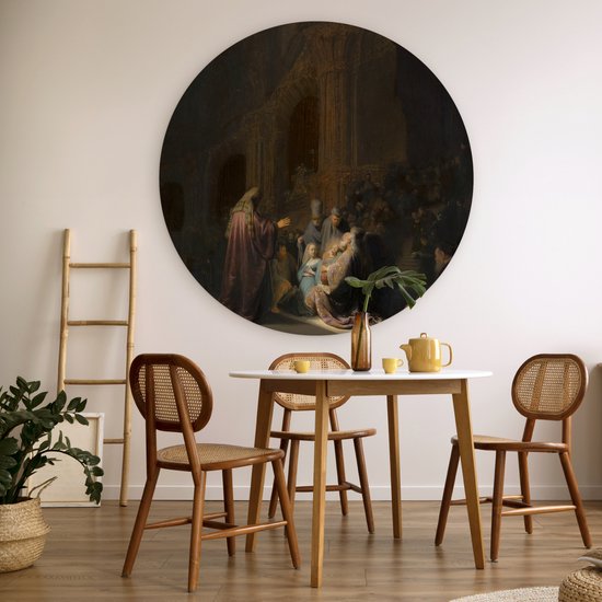 Chant de louange de Siméon - Peinture de Rembrandt van Rijn assiette en plastique cercle mural ⌀ 120 cm
