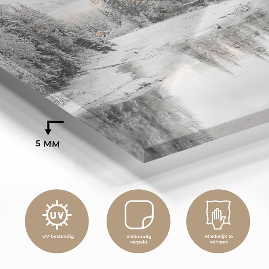 MuchoWow® Peinture sur verre 160x120 cm - Peinture sur verre acrylique - Nature - Hiver - Arbres - Montagnes - Neige - Photo sur verre - Peintures