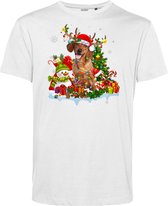 T-shirt Kerst Teckel | Foute Kersttrui Dames Heren | Kerstcadeau | Kerstpakket | Wit | maat XXL