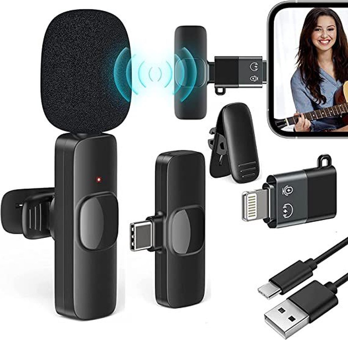 K8 - Draadloze Dasspeld Microfoon - Compatibel met USB-C & iPhone - Lavalier Microfoon - Plug & Play - merk-loos