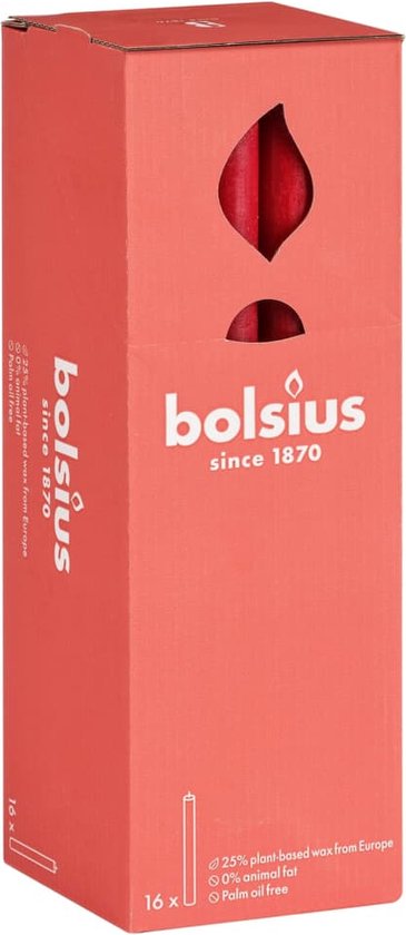 Bolsius - 16 Dinerkaarsen Rustiek - Rood - Bolsius