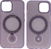iPhone 15 Plus Magsafe Hoesje - Mat Transparant Case met Staande Functie - Paars