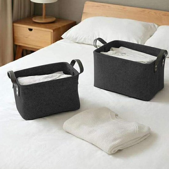 Set Van 2 Vilten Manden, Opbergmanden, Grote, Opvouwbare Vilten Opbergdoos Voor Speelgoed Boeken Tijdschriften Kleding Vilten Doos Met Leren Handv 600x471