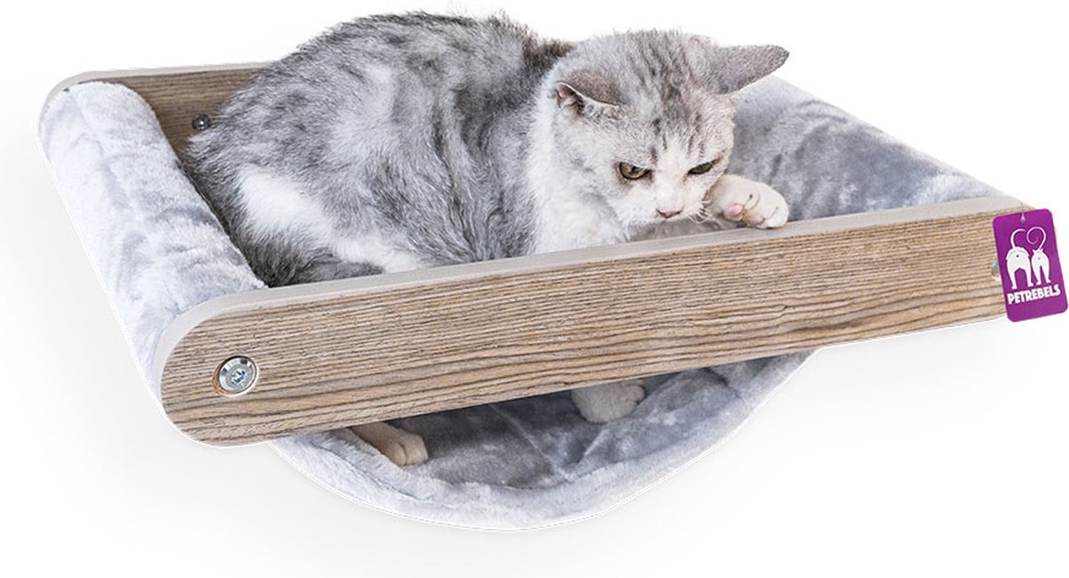 Petrebels Wandmeubel wandmontage Klimmuur Kat – Kattenmuur Lazy 50-Old Grey – 50 x 39 x 7 cm