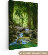 Canvas schilderij - Stenen - Rivier - Jungle - Boom - Foto op canvas - Muurdecoratie - Kamer decoratie - 20x30 cm