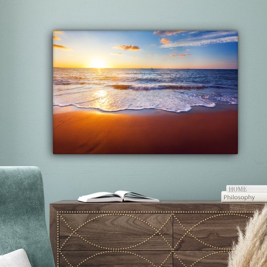 OneMillionCanvasses - Toile - Peinture - Plage - Mer - Soleil - Horizon - Peintures sur toile - Photo sur toile - 150x100 cm - Salon