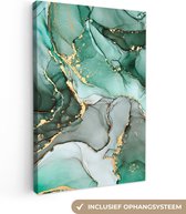 Canvas Schilderij Goud - Marmer - Groen - Luxe - Marmerlook - Grijs - 40x60 cm - Wanddecoratie