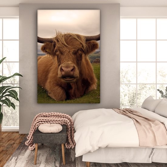 Tableau sur toile Highlander écossais - Animaux - Berg - 120x180 cm - Décoration murale XXL