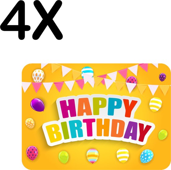 BWK Flexibele Placemat - Happy Birthday - Vlaggen - Balonnen - Set van 4 Placemats - 40x30 cm - PVC Doek - Afneembaar