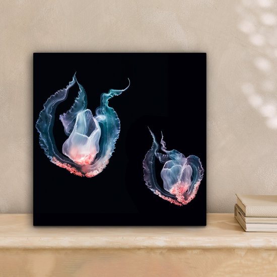 Tableau sur toile Méduse - Animaux aquatiques - Zwart - 20x20 cm - Décoration murale