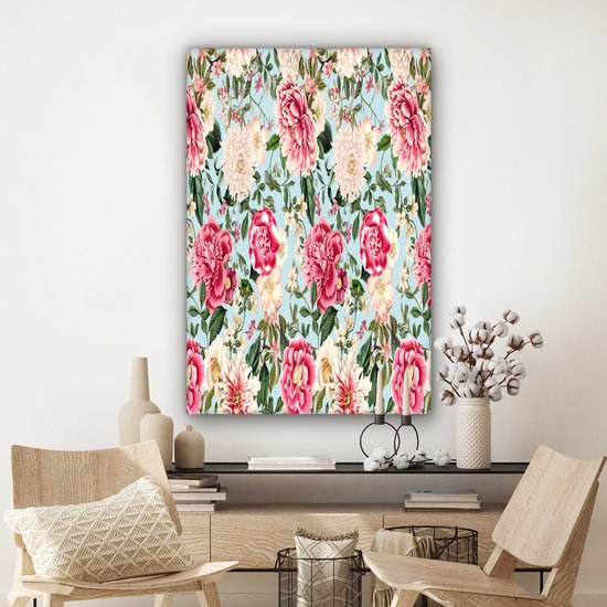 Tableau sur toile Fleurs - Collage - Couleurs - 80x120 cm - Décoration murale