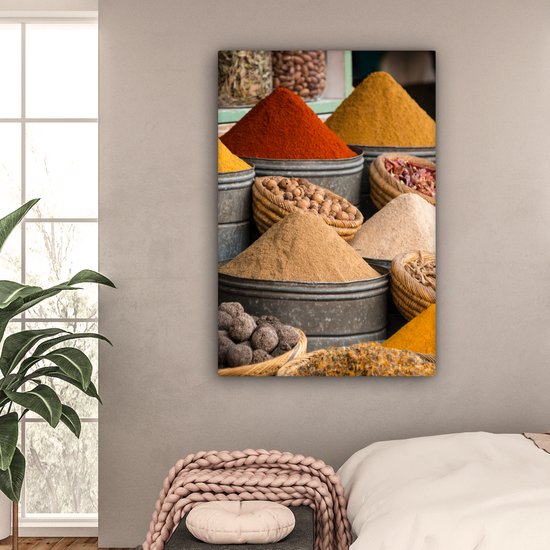 Toile Peinture Herbes - Ton - Épices - Jaune - Marron - 80x120 cm - Décoration murale