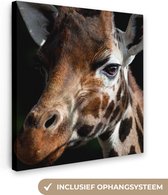 Canvas Schilderij Giraffe - Licht - Zwart - 20x20 cm - Wanddecoratie