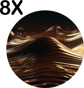 BWK Luxe Ronde Placemat - Gouden Golven - Set van 8 Placemats - 40x40 cm - 2 mm dik Vinyl - Anti Slip - Afneembaar