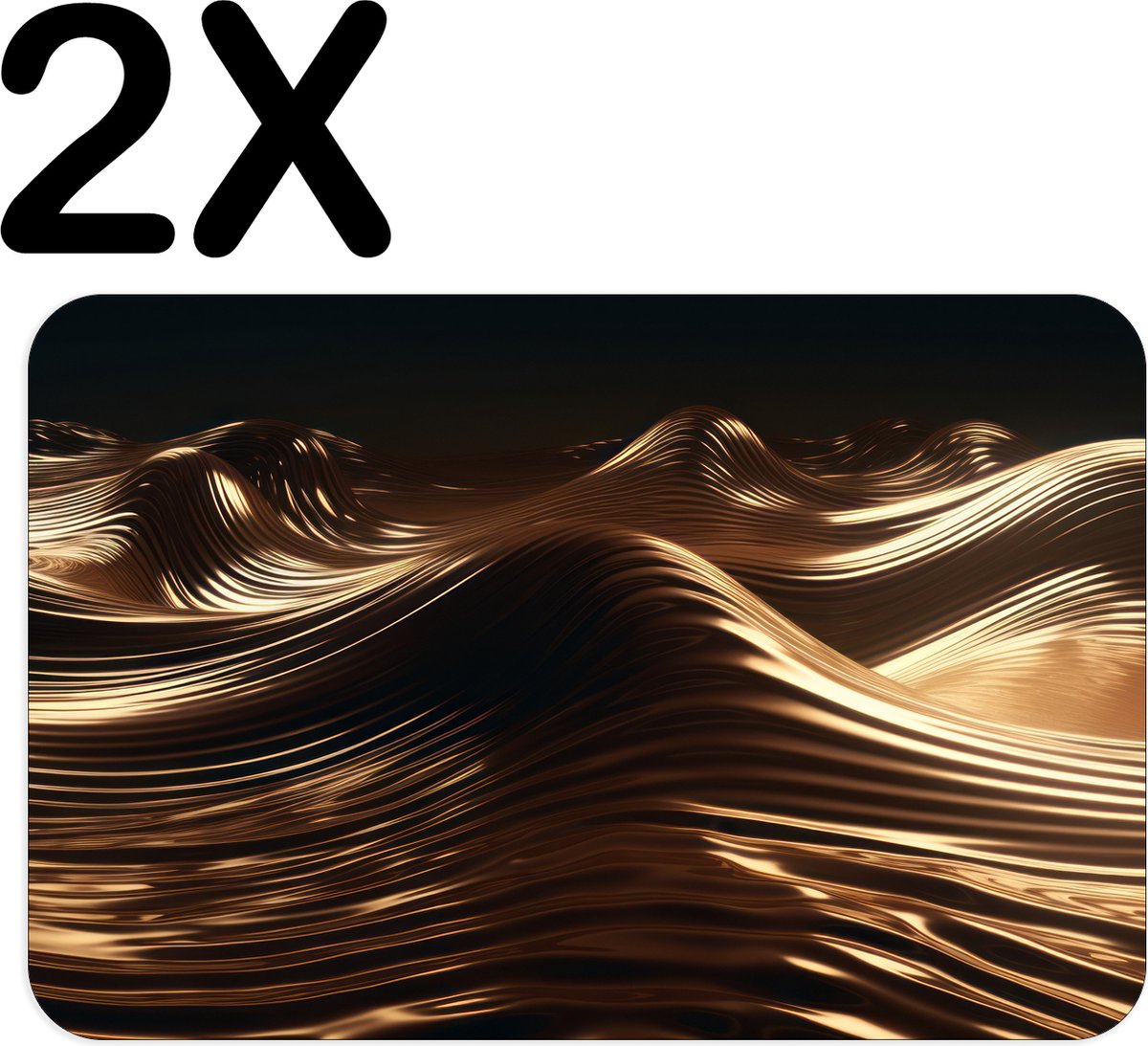 BWK Flexibele Placemat - Gouden Golven - Set van 2 Placemats - 45x30 cm - PVC Doek - Afneembaar