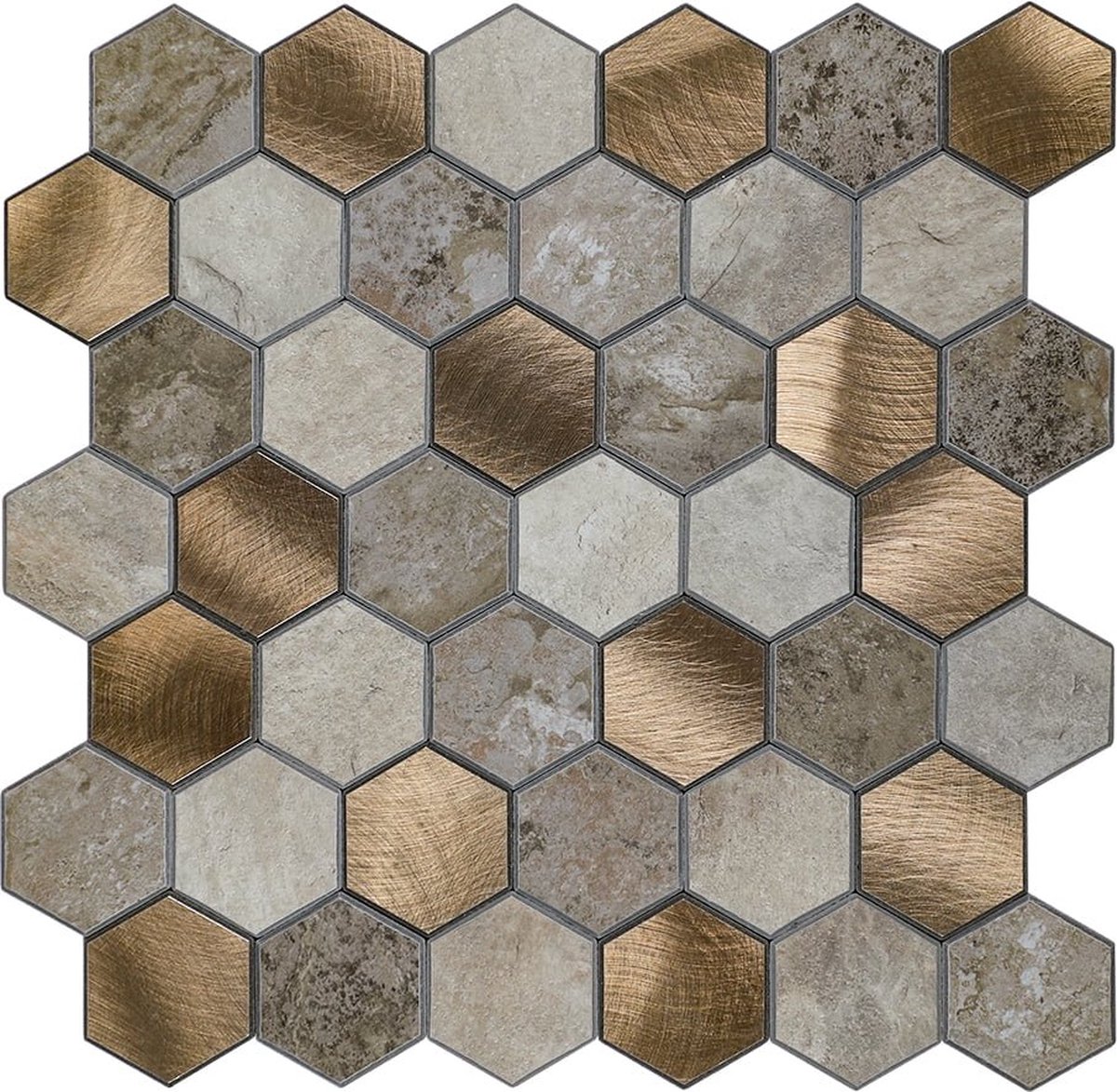 Mozaïek Wandpaneel/Tegelsticker - Steenstrip Aluminium Hexagon - Mat