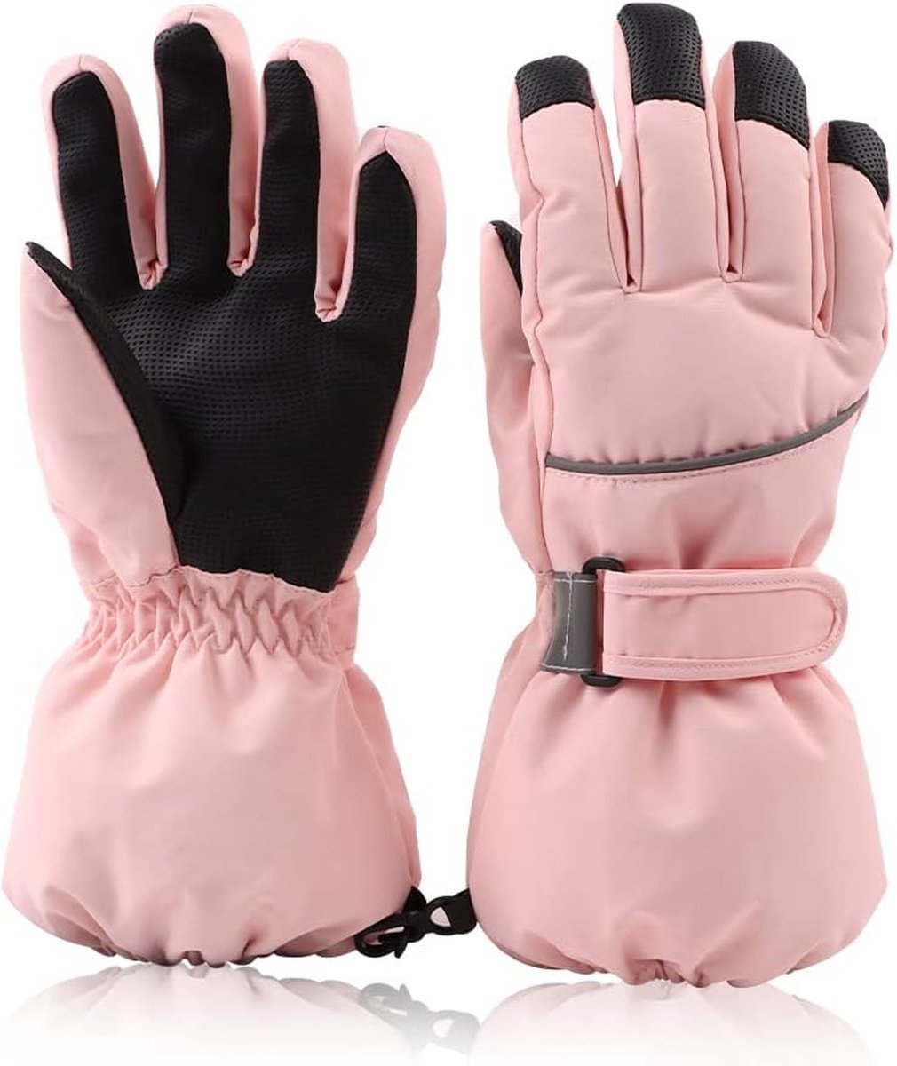 Gants de cyclisme d'hiver pour enfants - Chauds - Antidérapants -  Thermiques - Coupe-vent - Pour garçons et filles - Pour la course à pied,  l'équitation, le vélo - Noirs - Taille