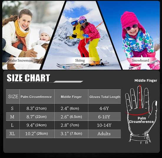 Skihandschoenen voor kinderen, waterdicht, winddicht, met reflecterende strepen, antislip handschoenen, warme wanten, koudebescherming, wanten voor kinderen, 12-14 jaar. - Merkloos