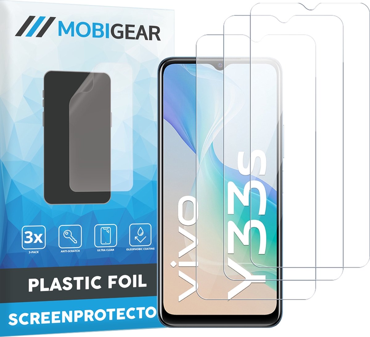Mobigear Screenprotector geschikt voor Vivo Y33s | Mobigear Screenprotector Folie - Case Friendly (3-Pack)