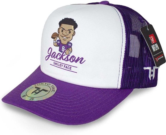 Tokyo Time Lamar Jackson NFLPA Emoji Trucker pet Wit/Paars bol