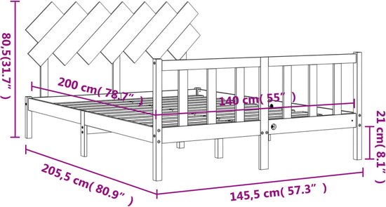 vidaXL - Bedframe - zonder - matras - massief - grenenhout - 140x200 - cm