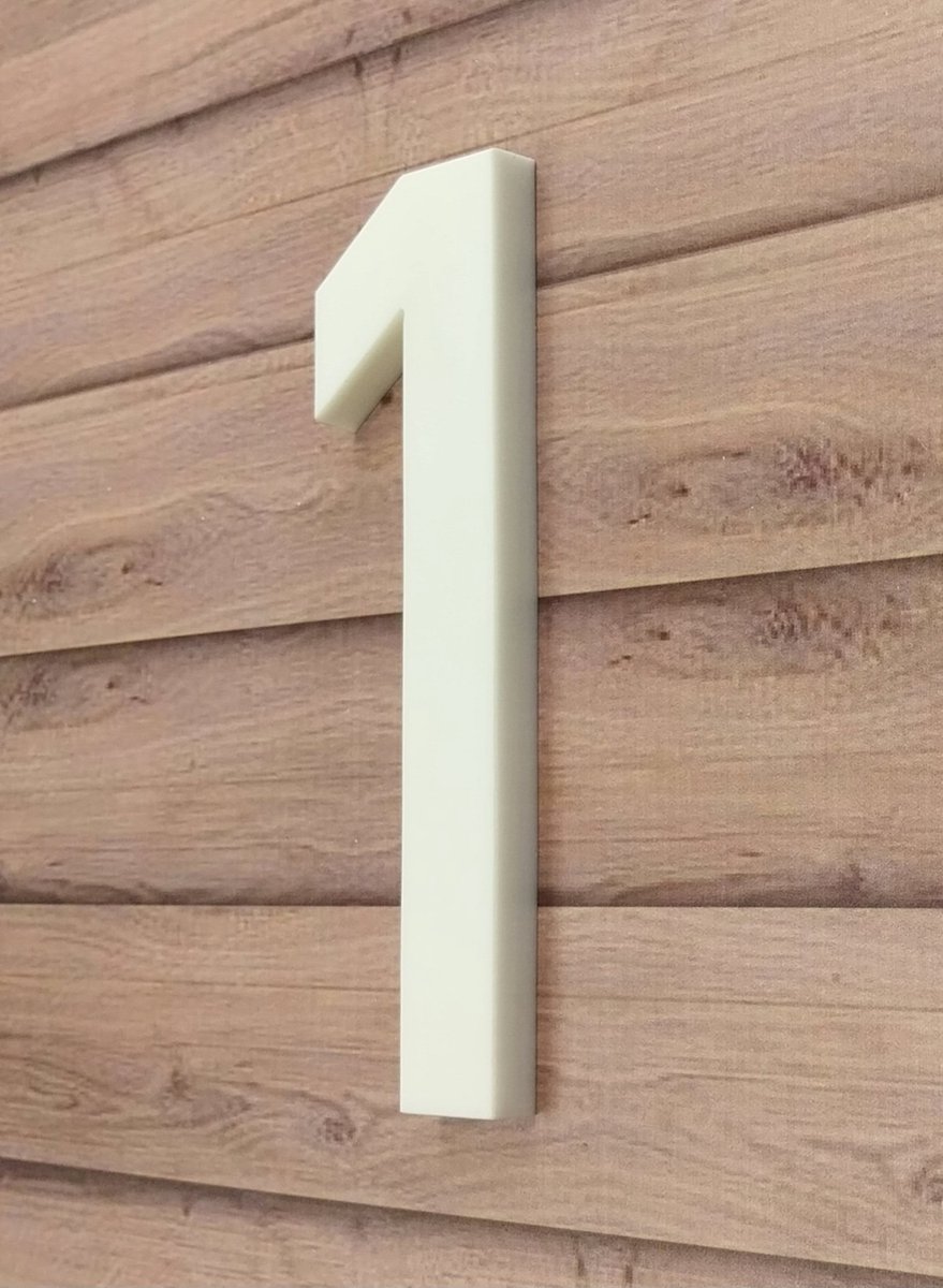 Nambo - Huisnummer wit nr. 1 - cijfer 20cm hoog - 8mm dik - kleur wit mat - DIN