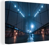 Canvas Schilderij De Amerikaanse Brooklyn Bridge in de mist - 80x60 cm - Wanddecoratie